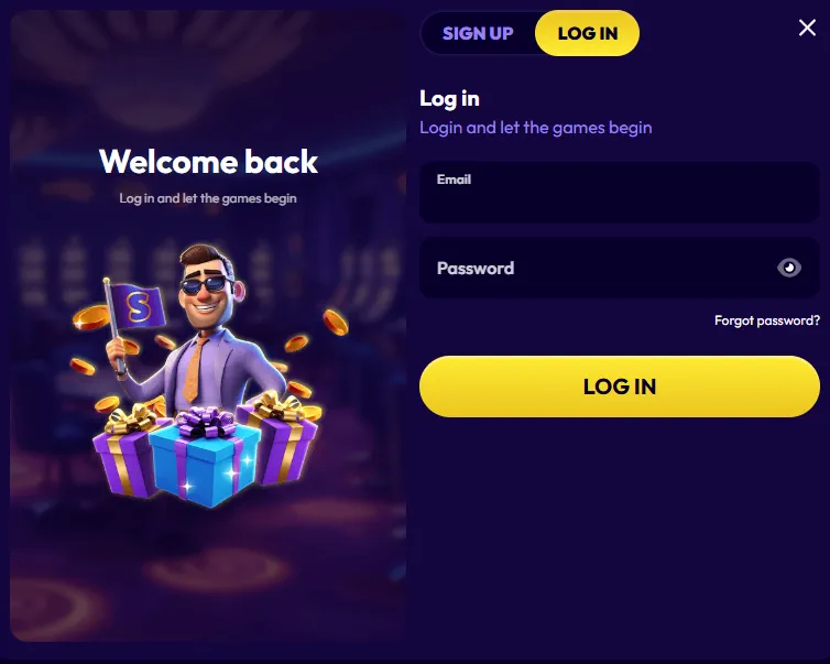 Slottio veilige inlogvenster met accounttoegang velden